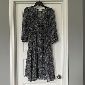 Indigo Rose midi Dress V neck Navy White Magenta floral Small